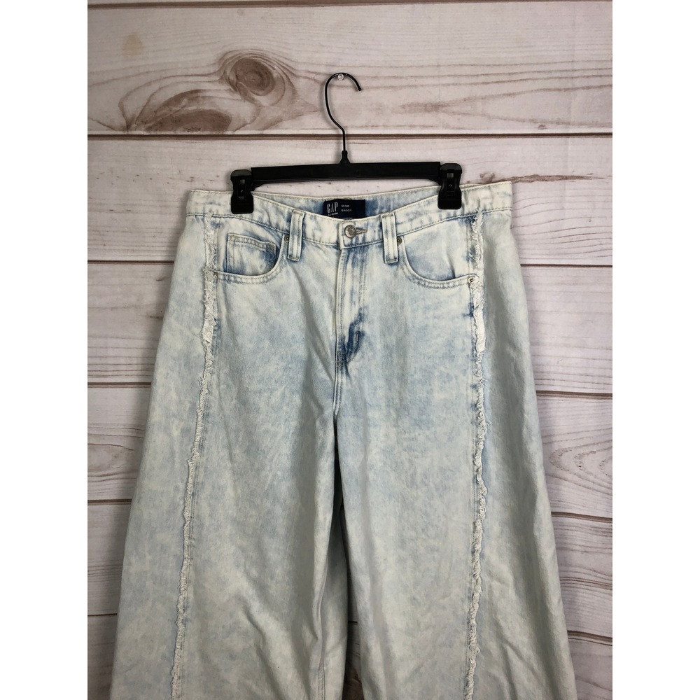 Gap Baggy Light Isla Wash Wide-Leg Ultra Soft Frayed Seam Jeans Size 12 - Picture 5 of 13